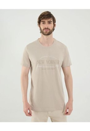 Camiseta Para Hombre Manga Corta Cuello Redondo Color Beige Marca Ostu #60091709