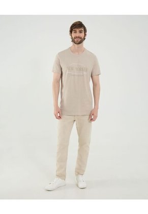 Camiseta Para Hombre Manga Corta Cuello Redondo Color Beige Marca Ostu #60091709