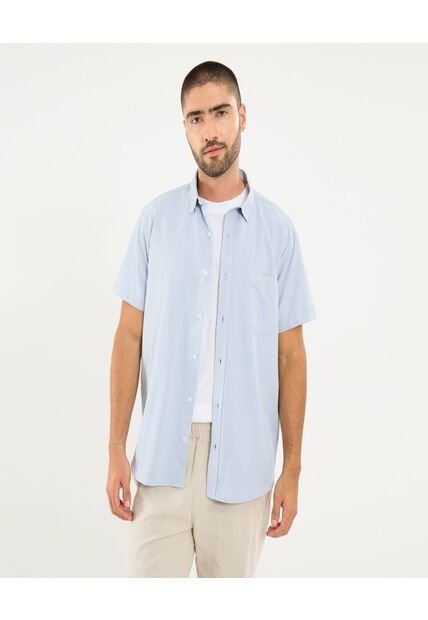 Camisa Para Hombre Manga Corta Con Bolsillo Cuello Casual M Color Azul Marca Ostu #60010824