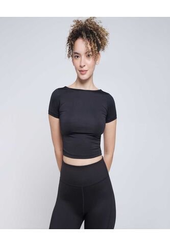 Crop Top Para Mujer Manga Corta Color Negro Marca Ostu #40092171 Ostu