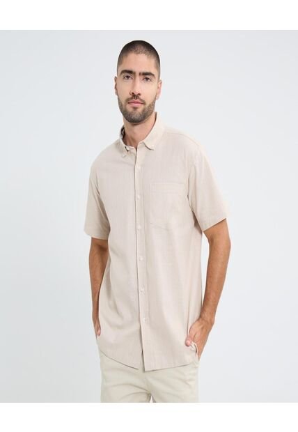 Camisa Para Hombre Manga Corta Con Bolsillo Cuello Button D Color Beige Marca Ostu #60010796