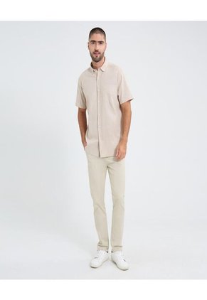 Camisa Para Hombre Manga Corta Con Bolsillo Cuello Button D Color Beige Marca Ostu #60010796