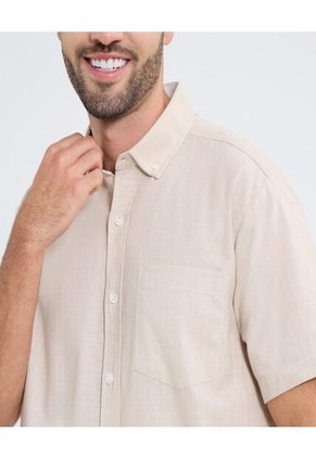 Camisa Para Hombre Manga Corta Con Bolsillo Cuello Button D Color Beige Marca Ostu #60010796