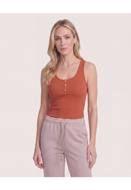 Body Manga Sisa Con Botones Frontales  Para Mujer Terracota Ostu