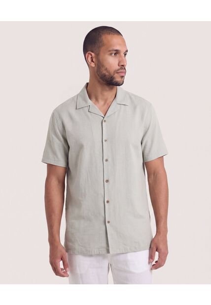 Camisa Resort De Manga Corta  Para Hombre Gris Ostu