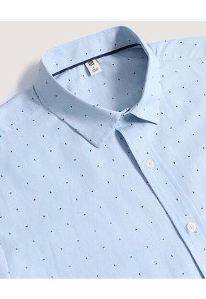 Camisa  Para Hombre Manga Corta Con Bolsillo Cuello C Color Azul Marca Ostu #60010881