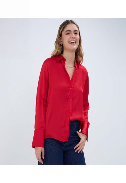 Camisa Para Mujer Manga Larga Color Rojo Marca Ostu #40010259
