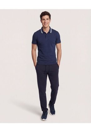 Polo  Para Hombre Cuello Tejido Sin Bolsillo Color Azul Marca Ostu #60110901