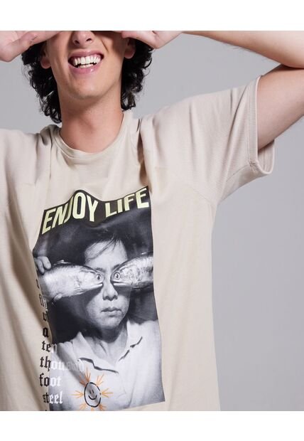 Camiseta Para Hombre Manga Corta Color Beige Marca Ostu #60090893