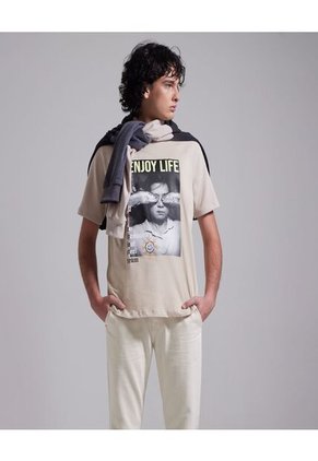 Camiseta Para Hombre Manga Corta Color Beige Marca Ostu #60090893