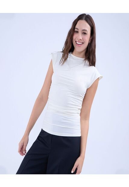 Camiseta Para Mujer Manga Corta Color Crema Marca Ostu #40092296