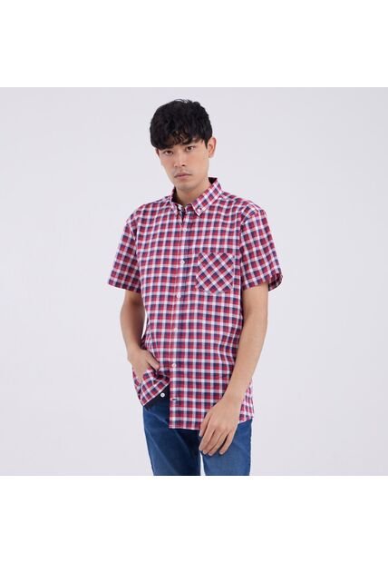Camisa Para Hombre Manga Corta Con Bolsillo Color Rojo Marca Ostu #60010562