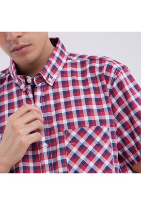 Camisa Para Hombre Manga Corta Con Bolsillo Color Rojo Marca Ostu #60010562