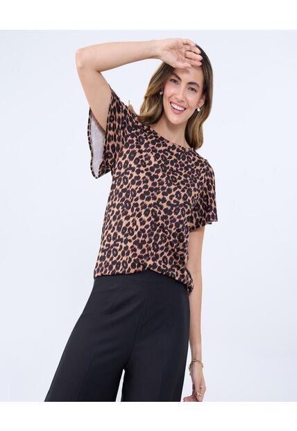 Camiseta Para Mujer Manga Corta Cuello Redondo Color Café  Marca Ostu #40092421