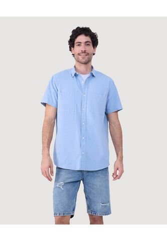 Camisa Para Hombre Manga Corta Con Bolsillo Color Azul Claro Marca Ostu #60010747 Ostu