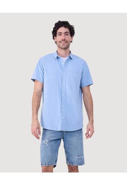 Camisa Para Hombre Manga Corta Con Bolsillo Color Azul Claro Marca Ostu #60010747