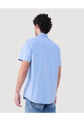 Camisa Para Hombre Manga Corta Con Bolsillo Color Azul Claro Marca Ostu #60010747