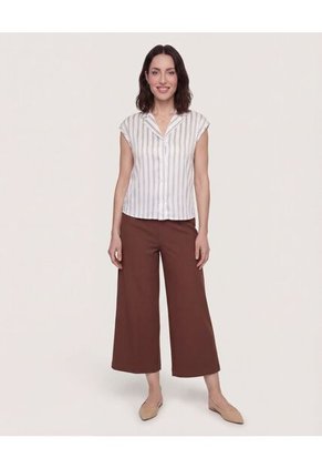 Pantalón Fluido Tiro Alto  Para Mujer Café Ostu