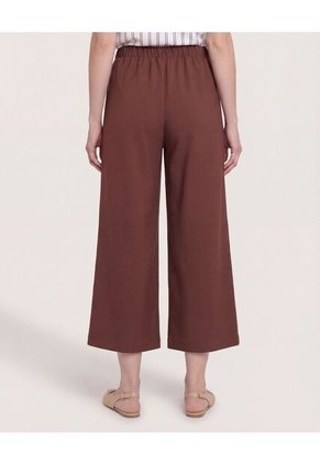 Pantalón Fluido Tiro Alto  Para Mujer Café Ostu