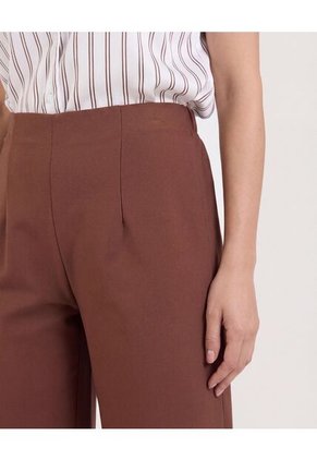 Pantalón Fluido Tiro Alto  Para Mujer Café Ostu