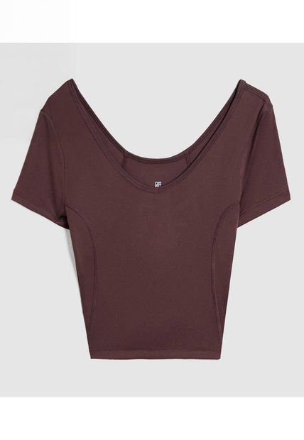 Crop Top Para Mujer Manga Corta Color Café  Marca Ostu #40092281