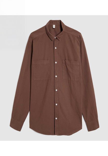 Camisa Para Hombre Manga Larga Con Bolsillo Color Café  Marca Ostu #60010745