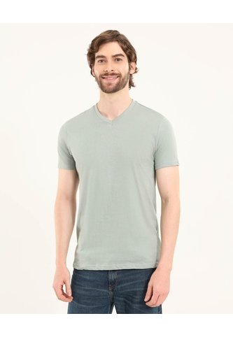 Camiseta Cuello En V  Para Hombre Verde Ostu Ostu