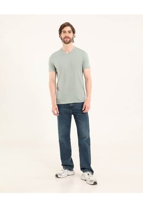 Camiseta Cuello En V  Para Hombre Verde Ostu