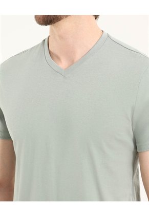 Camiseta Cuello En V  Para Hombre Verde Ostu