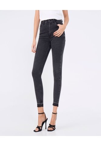Jeans Skinny Con Desgastes  Para Mujer Negro Ostu Ostu
