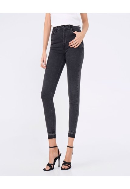Jeans Skinny Con Desgastes  Para Mujer Negro Ostu