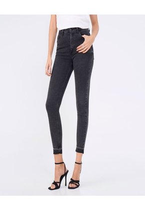 Jeans Skinny Con Desgastes Para Mujer Negro Ostu