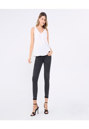 Jeans Skinny Con Desgastes Para Mujer Negro Ostu