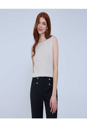 Chaleco Para Mujer Tejido Color Beige Marca Ostu #40250017