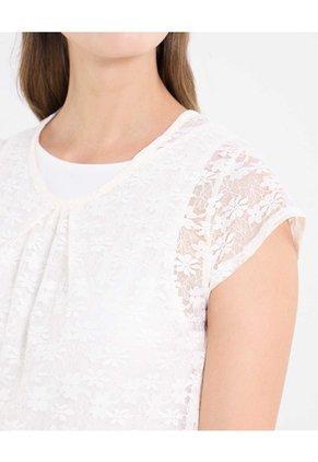 Camiseta Manga Casquillo En Encaje Para Mujer Marfil Ostu