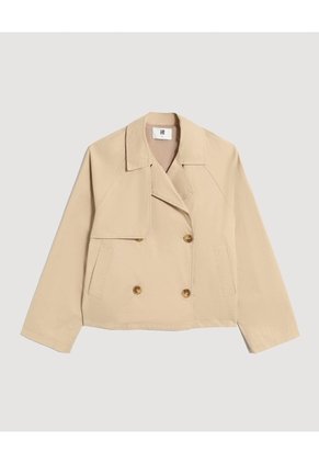 Chaqueta Trench Corta Doble Botón Para Mujer Camel Ostu