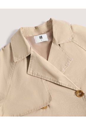 Chaqueta Trench Corta Doble Botón Para Mujer Camel Ostu