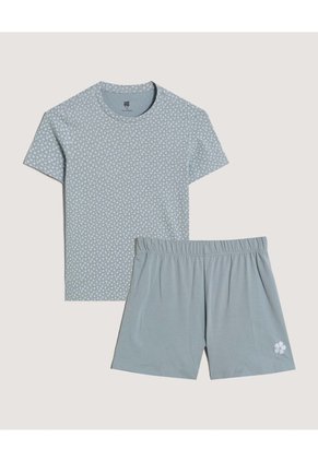 Pijama Estampada Con Short Infantil Niña Gris Ostu