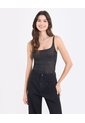 Body Brillante Con Escote Cuadrado  Para Mujer Negro Ostu de Ostu