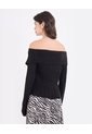 Saco Off Shoulder Con Cierre Frontal  Para Mujer Negro Ostu de Ostu