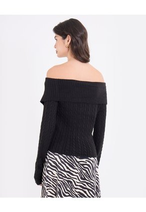 Saco Off Shoulder Con Cierre Frontal Para Mujer Negro Ostu