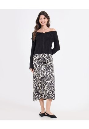 Saco Off Shoulder Con Cierre Frontal Para Mujer Negro Ostu