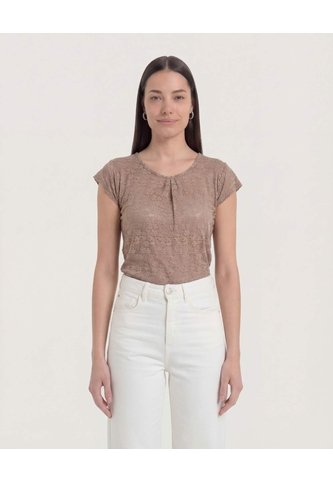 Camiseta Textura Floral  Para Mujer Café Ostu Ostu