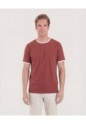 Camiseta Manga Corta Con Contrastes  Para Hombre Café Ostu Ostu