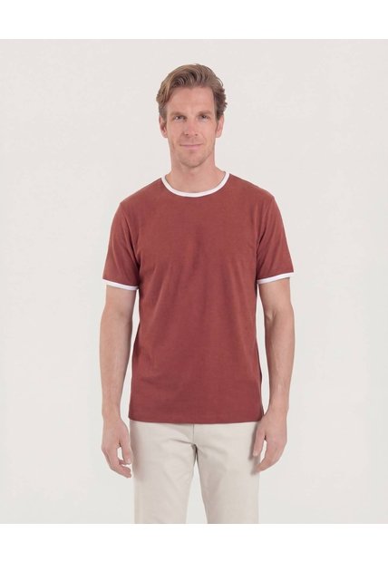 Camiseta Manga Corta Con Contrastes  Para Hombre Café Ostu