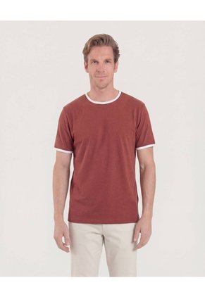 Camiseta Manga Corta Con Contrastes Para Hombre Café Ostu