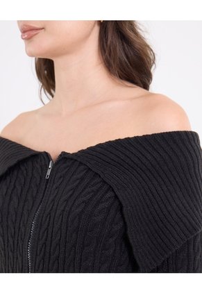 Saco Off Shoulder Con Cierre Frontal Para Mujer Negro Ostu