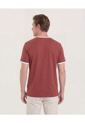 Camiseta Manga Corta Con Contrastes Para Hombre Café Ostu