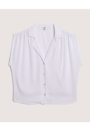 Camisa Manga Sisa Con Recogido Para Mujer Blanco Ostu