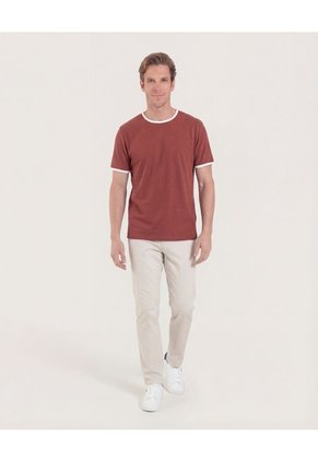 Camiseta Manga Corta Con Contrastes Para Hombre Café Ostu